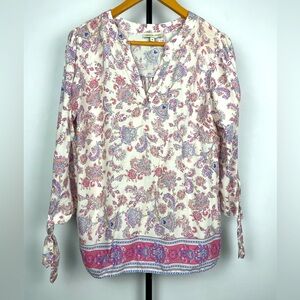 Adrienne Vittadini Multicolor‎ Paisley Floral 3/4 Sleeve Boho Blouse